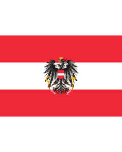 Fahne: Dienstfahne der Republik Österreich; Variante mit künstlerisch ausgestaltetem Adler